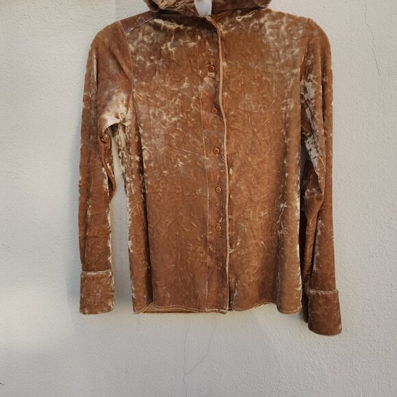 STAUD Golden Yellow Velvet Oversized Bow Button Down Blouse - Picture 6 of 12